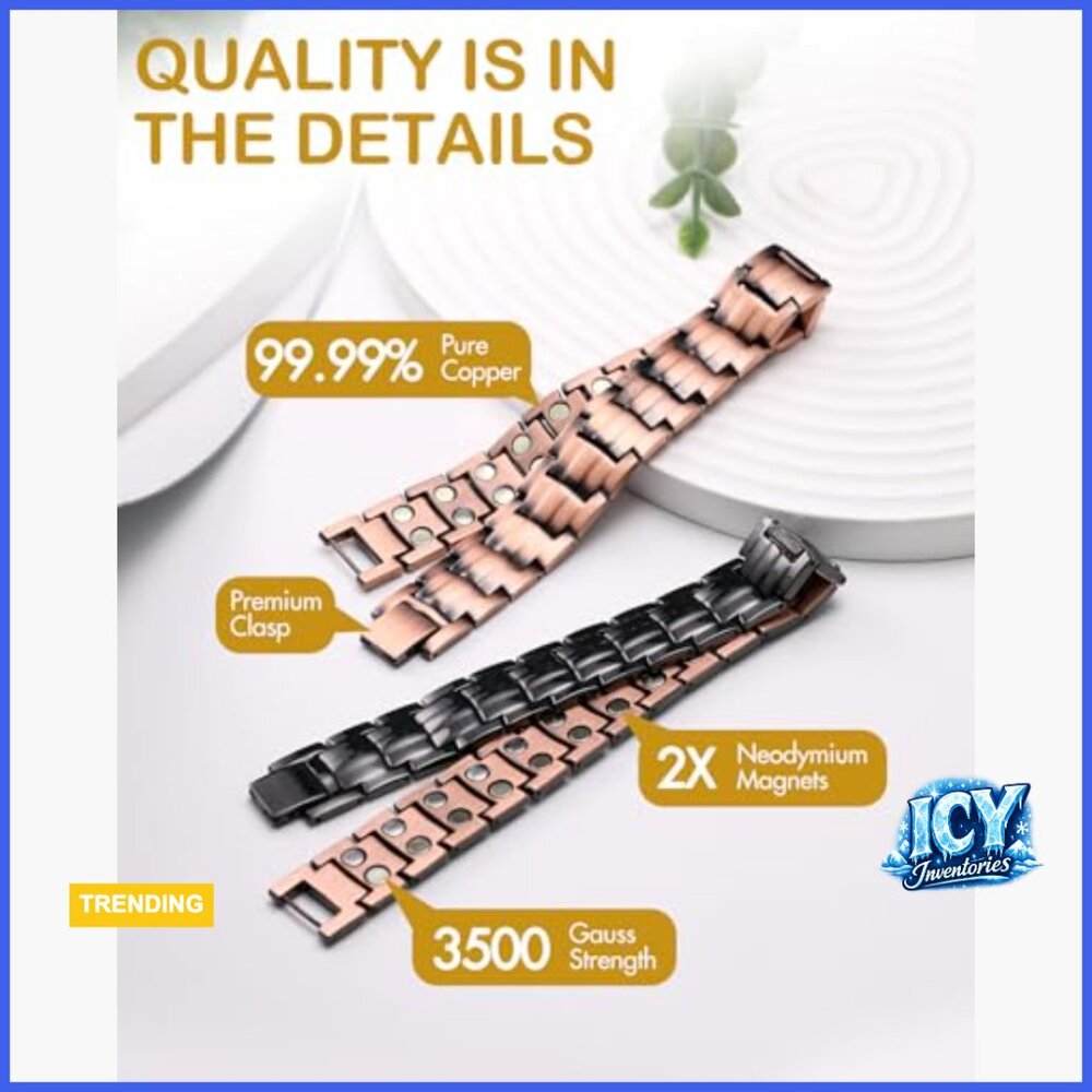 Solid Copper Magnetic Bracelet With Double-Row St… - image 4